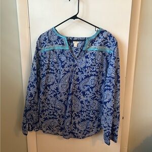 J. Crew Blue and White Paisley Blouse